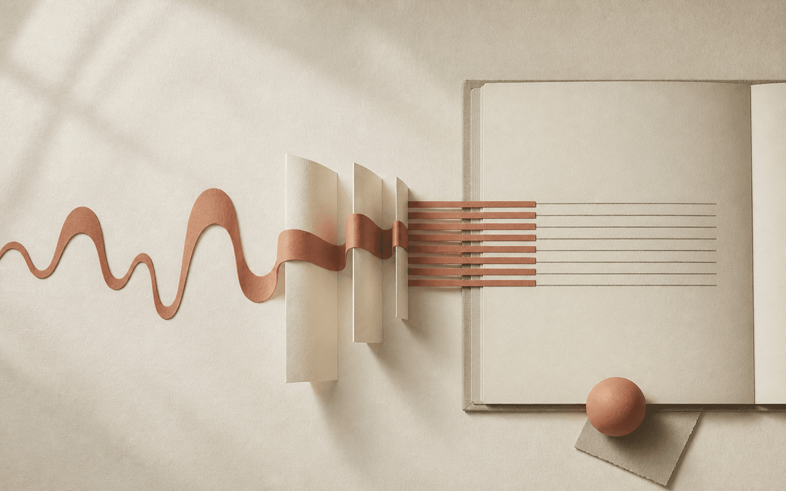 A voice waveform transforming into lines on an open manuscript